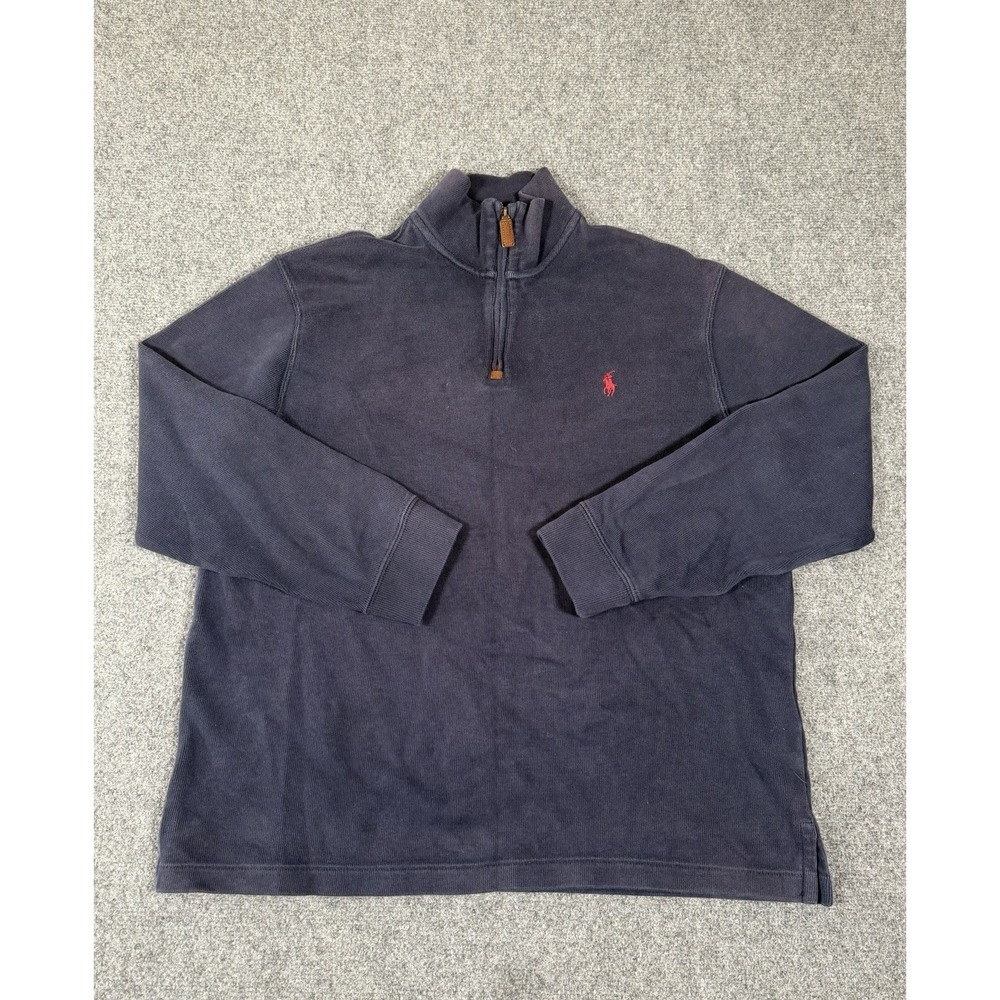 Polo Ralph Lauren Sweater Mens Medium Navy Blue 1/4 Zip Pullover